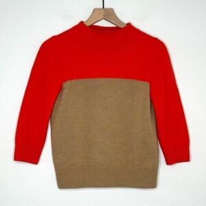 J.Crew Orange Tan 100% Merino Wool Rollneck Pullover Sweater Size S Colorblock